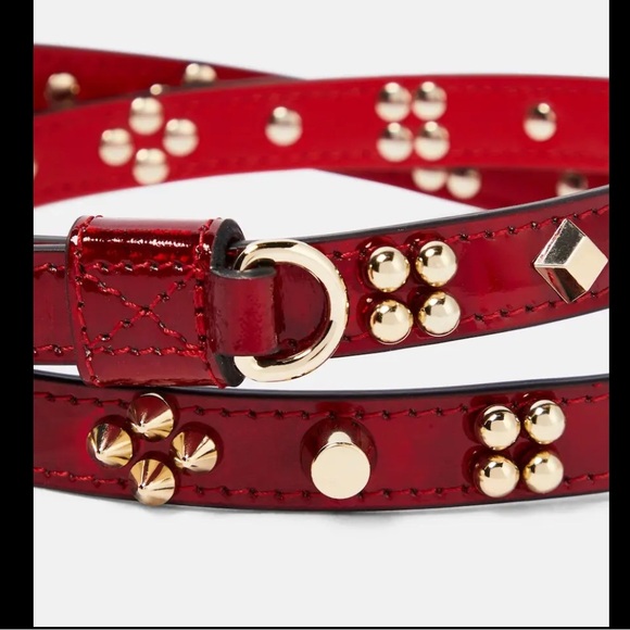 Christian Louboutin Small LoubiCollar LoubiLeash Psychic Patent RED Gold Spikes - Picture 5 of 12